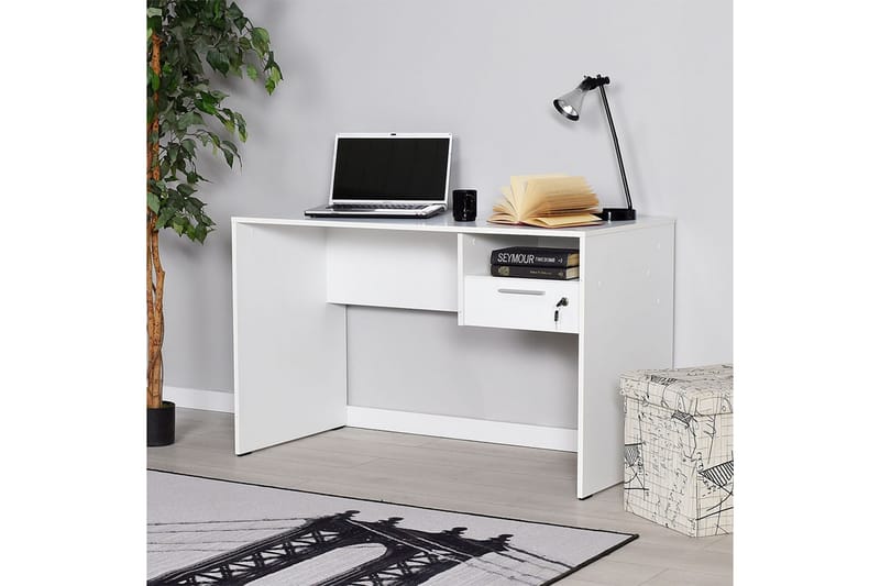 Irbene Skrivebord 120 cm med Opbevaringshylder + Låsebar Sku - Hvid - Møbler - Borde - Kontorbord - Skrivebord