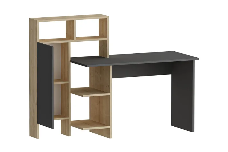 Irbene Skrivebord 135 cm med Opbevaringshylder + Skab - Antracit/Natur - Møbler - Borde - Kontorbord - Skrivebord