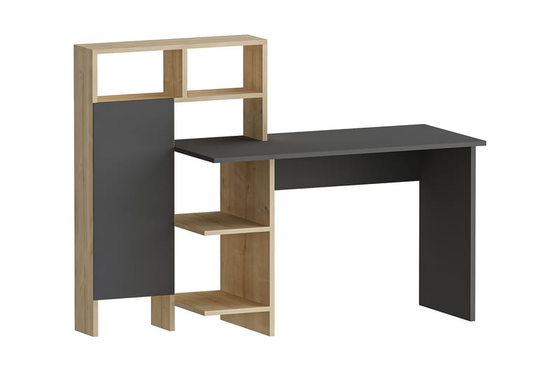 Irbene Skrivebord 135 cm med Opbevaringshylder + Skab - Antracit/Natur - Møbler - Borde - Kontorbord - Skrivebord