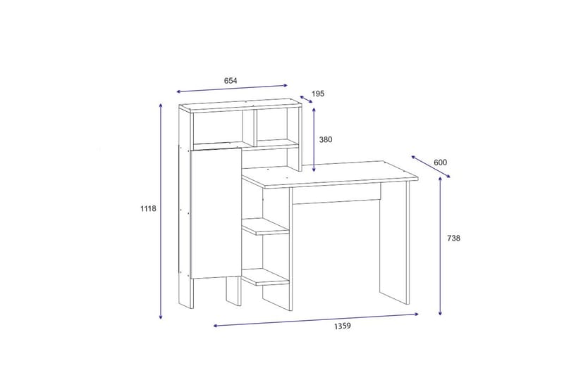 Irbene Skrivebord 135 cm med Opbevaringshylder + Skab - Antracit/Natur - Skrivebord