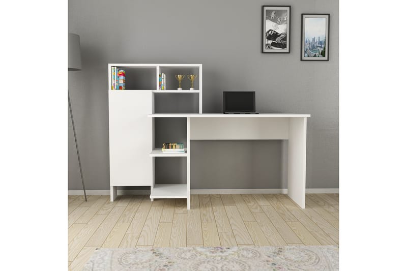 Irbene Skrivebord 135 cm med Opbevaringshylder + Skab - Hvid - Møbler - Borde - Kontorbord - Skrivebord