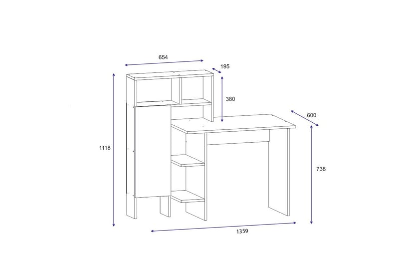 Irbene Skrivebord 135 cm med Opbevaringshylder + Skab - Hvid - Møbler - Borde - Kontorbord - Skrivebord