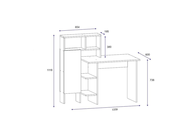 Irbene Skrivebord 135 cm med Opbevaringshylder + Skab - Antracit/Natur - Møbler - Borde - Kontorbord - Skrivebord