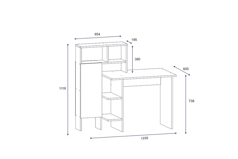 Irbene Skrivebord 135 cm med Opbevaringshylder + Skab - Hvid - Møbler - Borde - Kontorbord - Skrivebord