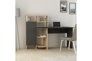 Irbene Skrivebord 135 cm med Opbevaringshylder + Skab - Natur/Antracit - Møbler - Borde - Kontorbord - Skrivebord