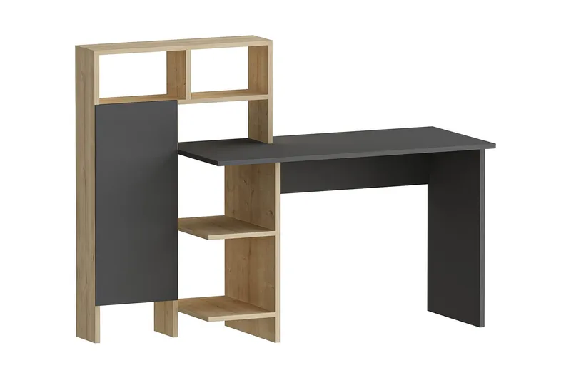 Irbene Skrivebord 135 cm med Opbevaringshylder + Skab - Natur/Antracit - Møbler - Borde - Kontorbord - Skrivebord