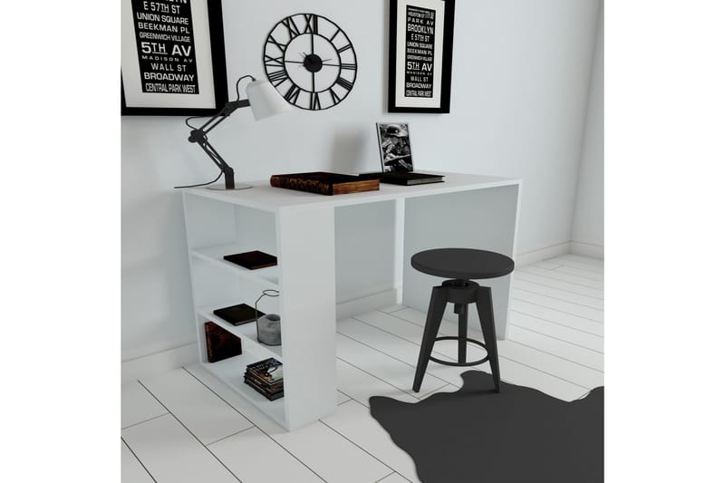 Irbene Skrivebord 90 cm med Opbevaring 3 Hylder - Hvid - Skrivebord