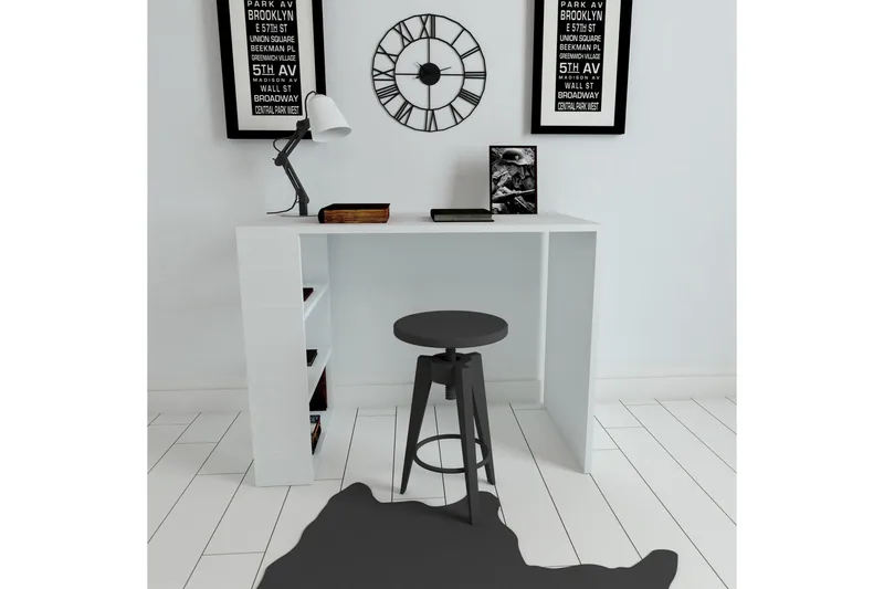 Irbene Skrivebord 90 cm med Opbevaring 3 Hylder - Hvid - Møbler - Borde - Kontorbord - Skrivebord