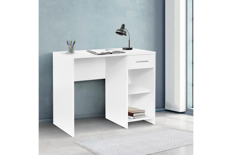 Irbene Skrivebord 90 cm med Opbevaring Skuffe + 2 Hylder - Hvid - Møbler - Borde - Kontorbord - Skrivebord