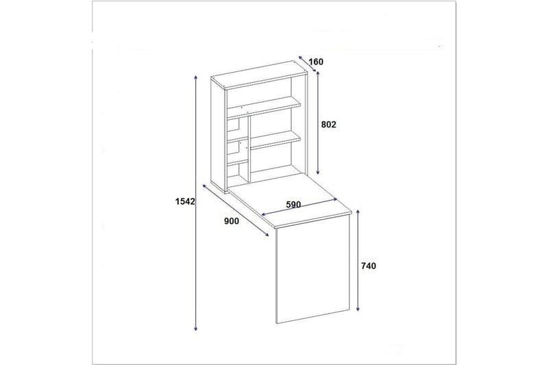 Irbene Vægskrivebord 59 cm med Opbevaringshylde - Antracit - Skrivebord