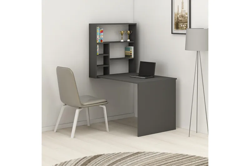 Irbene Vægskrivebord 59 cm med Opbevaringshylde - Antracit - Møbler - Borde - Kontorbord - Skrivebord
