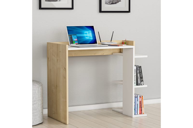 Isora Skrivebord 90,6x75x90,6 cm med opbevaring - Hvid - Skrivebord
