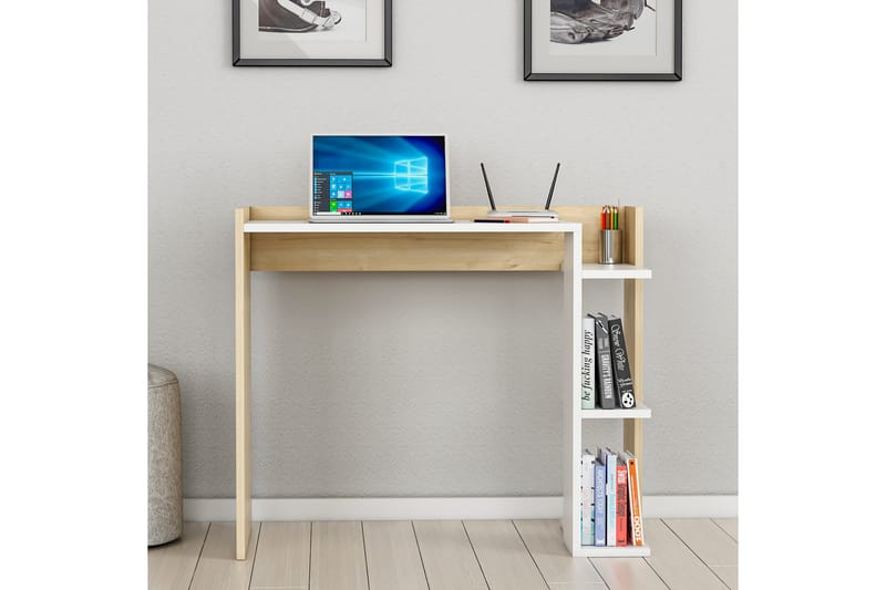 Isora Skrivebord 90,6x75x90,6 cm med opbevaring - Hvid - Skrivebord