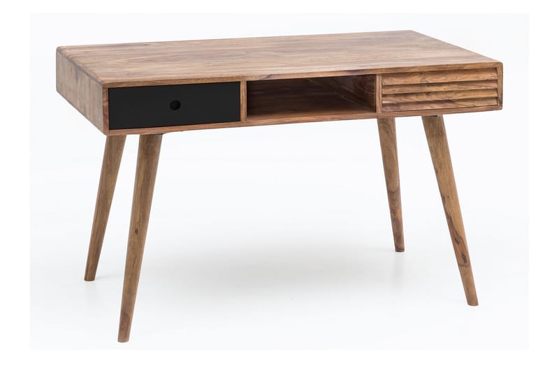 Iviana Skrivebord 117 cm med Opbevaring 2 Skuffer+Hylde - Massivt Træ/Sort - Skrivebord