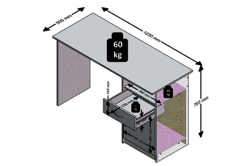 Jackson Skrivebord 123 cm med Opbevaring Hylde + Skuffe + Sk - Hvid/Sort - Møbler - Borde - Kontorbord - Skrivebord