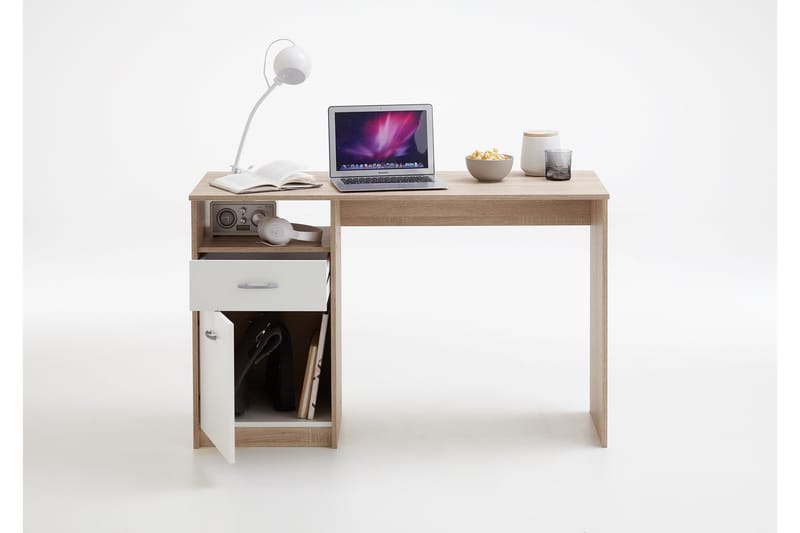 Jackson Skrivebord 123 cm med Opbevaring Hylde + Skuffe + Sk - Hvid/Træ - Skrivebord