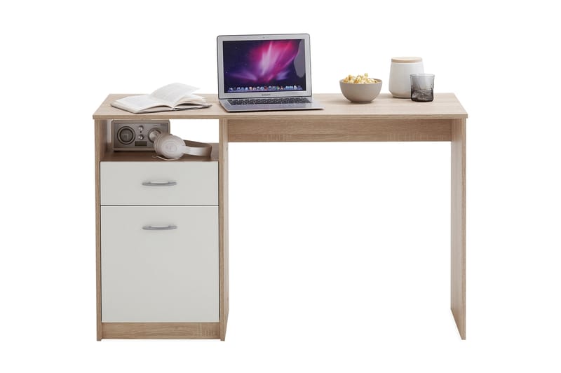 Jackson Skrivebord 123 cm med Opbevaring Hylde + Skuffe + Sk - Hvid/Træ - Møbler - Borde - Kontorbord - Skrivebord