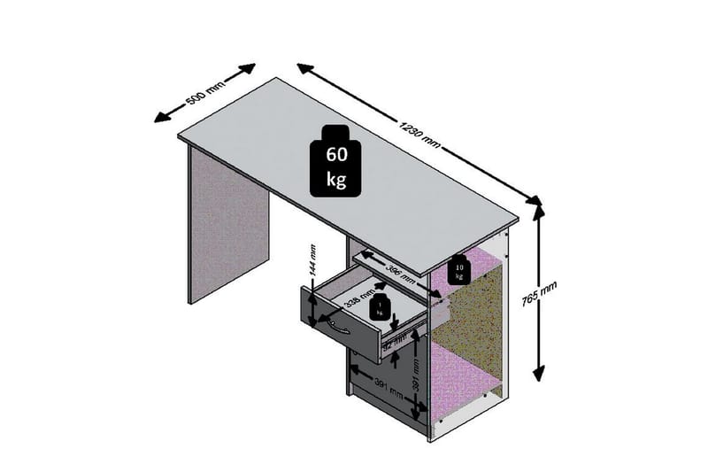 Jackson Skrivebord 123 cm med Opbevaring Hylde + Skuffe + Sk - Hvid/Træ - Skrivebord