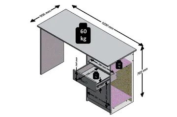 Jackson Skrivebord 123 cm med Opbevaring Hylde + Skuffe + Sk - Hvid/Sort - Møbler - Borde - Kontorbord - Skrivebord