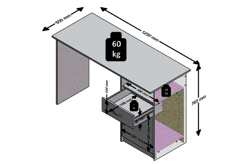 Jackson Skrivebord 123 cm med Opbevaring Hylde + Skuffe + Sk - Hvid/Sort - Møbler - Borde - Kontorbord - Skrivebord
