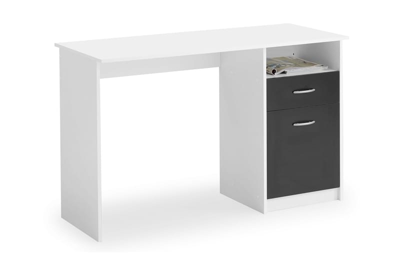 Jackson Skrivebord 123 cm med Opbevaring Hylde + Skuffe + Sk - Hvid/Sort - Møbler - Borde - Kontorbord - Skrivebord