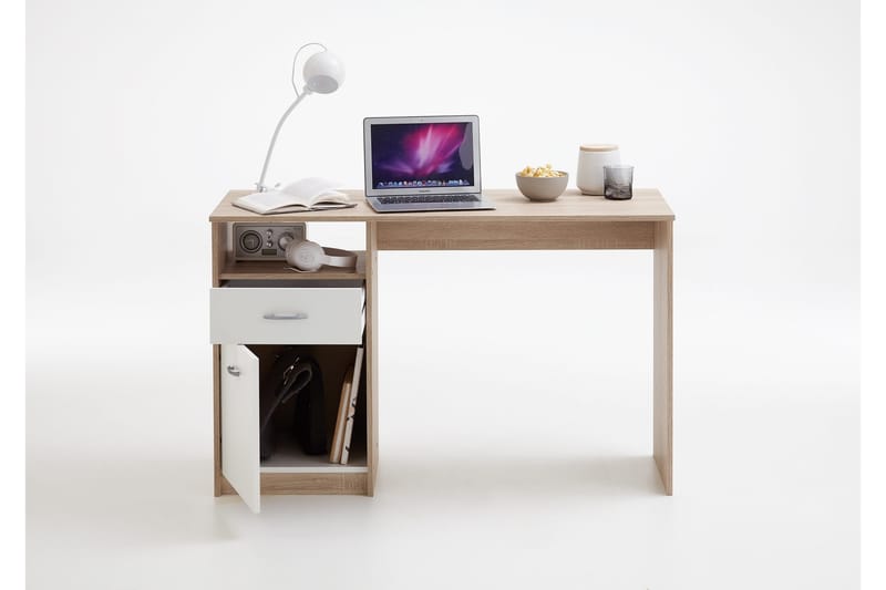 Jackson Skrivebord 123 cm med Opbevaring Hylde + Skuffe + Sk - Hvid/Træ - Møbler - Borde - Kontorbord - Skrivebord