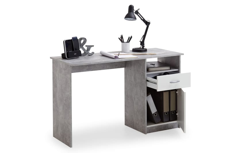 Jackson Skrivebord 123 cm med Opbevaring Skuffe + Skab + Hyl - Betongrå/Hvid - Møbler - Borde - Kontorbord - Skrivebord