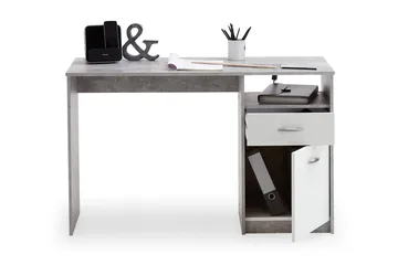 Jackson Skrivebord 123 cm med Opbevaring Skuffe + Skab + Hyl - Betongrå/Hvid - Møbler - Borde - Kontorbord - Skrivebord