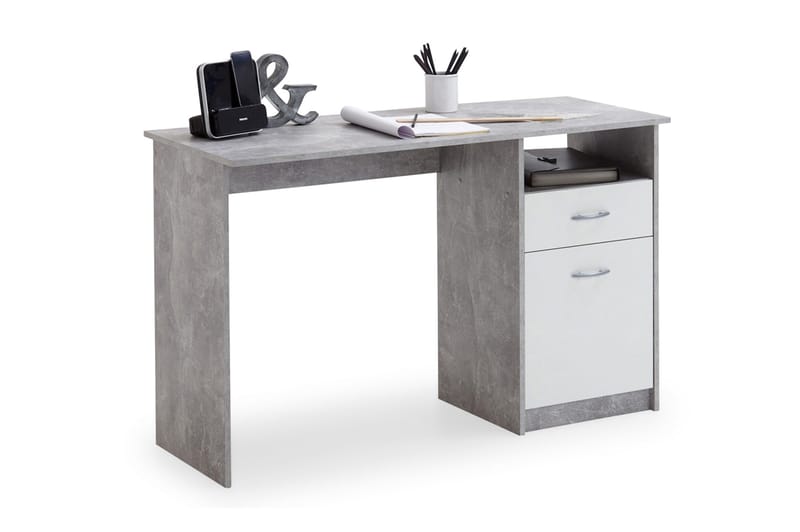 Jackson Skrivebord 123 cm med Opbevaring Skuffe + Skab + Hyl - Betongrå/Hvid - Møbler - Borde - Kontorbord - Skrivebord