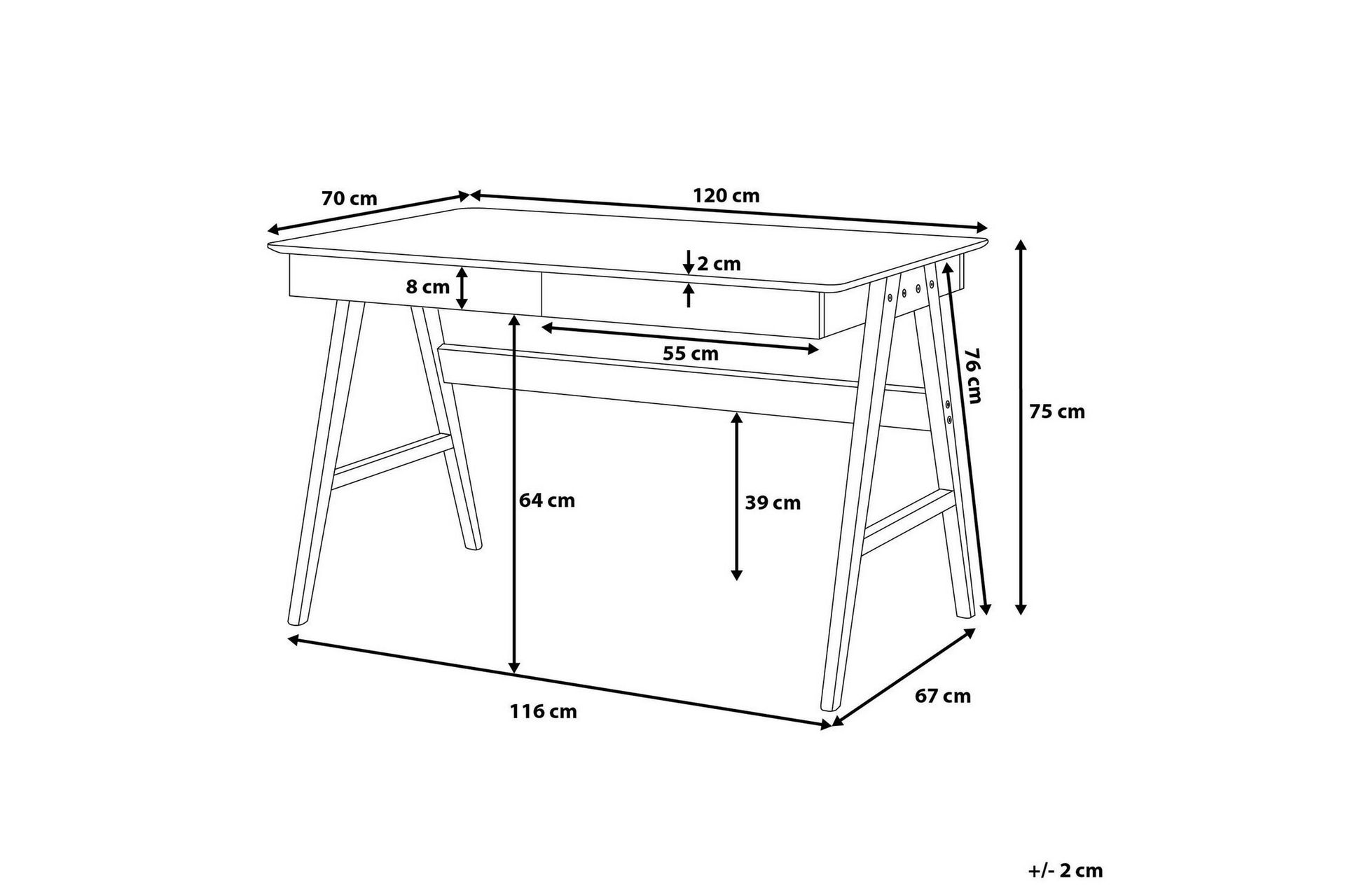 Jahnyia Skrivebord 120 cm 2 Skuffer - Lysebrun - Møbler - Borde - Kontorbord - Skrivebord