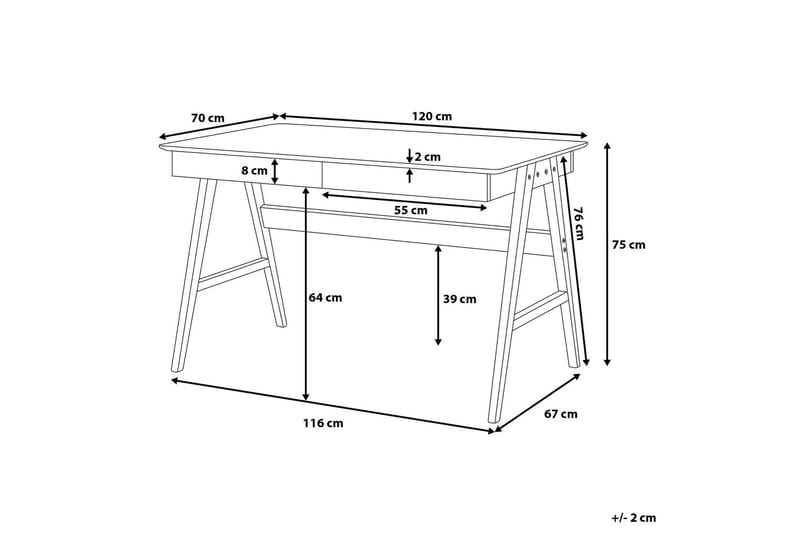 Jahnyia Skrivebord 120 cm 2 Skuffer - Lysebrun - Møbler - Borde - Kontorbord - Skrivebord