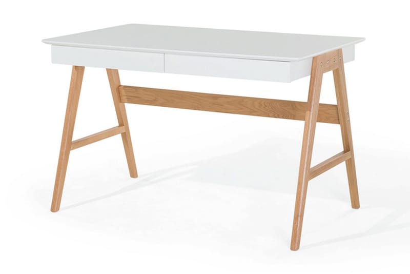 Jahnyia Skrivebord 120 cm med Opbevaring 2 Skuffer - Hvid/Eg - Møbler - Borde - Kontorbord - Skrivebord
