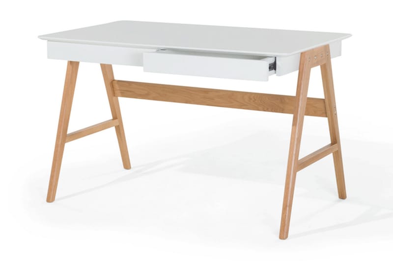 Jahnyia Skrivebord 120 cm med Opbevaring 2 Skuffer - Hvid/Eg - Skrivebord