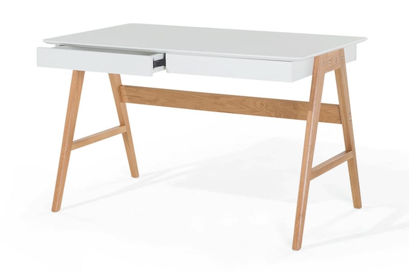 Jahnyia Skrivebord 120 cm med Opbevaring 2 Skuffer - Hvid/Eg - Skrivebord