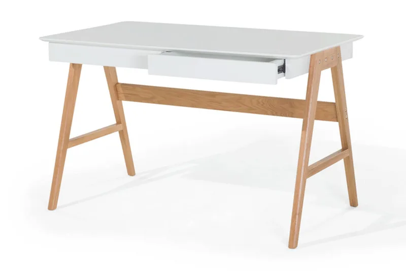 Jahnyia Skrivebord 120 cm med Opbevaring 2 Skuffer - Hvid/Eg - Møbler - Borde - Kontorbord - Skrivebord