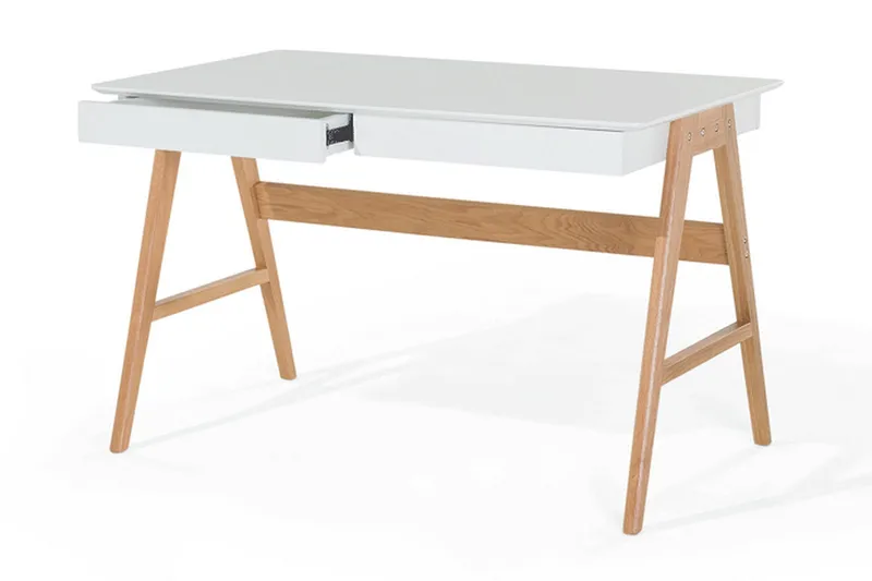Jahnyia Skrivebord 120 cm med Opbevaring 2 Skuffer - Hvid/Eg - Møbler - Borde - Kontorbord - Skrivebord