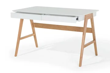 Jahnyia Skrivebord 120 cm med Opbevaring 2 Skuffer - Hvid/Eg - Møbler - Borde - Kontorbord - Skrivebord