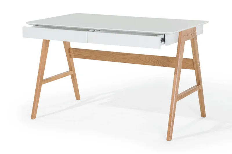 Jahnyia Skrivebord 120 cm med Opbevaring 2 Skuffer - Hvid/Eg - Møbler - Borde - Kontorbord - Skrivebord