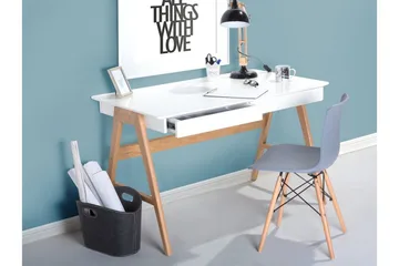Jahnyia Skrivebord 120 cm med Opbevaring 2 Skuffer - Hvid/Eg - Møbler - Borde - Kontorbord - Skrivebord