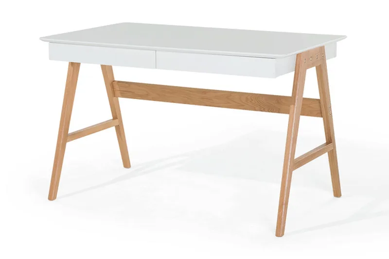 Jahnyia Skrivebord 120 cm med Opbevaring 2 Skuffer - Hvid/Eg - Møbler - Borde - Kontorbord - Skrivebord