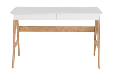 Jahnyia Skrivebord 120 cm med Opbevaring 2 Skuffer - Hvid/Eg - Møbler - Borde - Kontorbord - Skrivebord