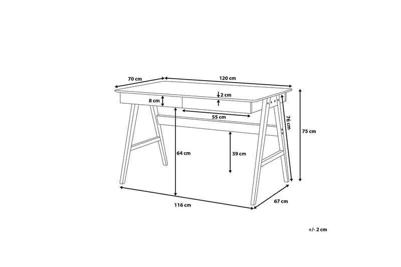 Jahnyia Skrivebord 120 cm med Opbevaring 2 Skuffer - Hvid/Eg - Skrivebord