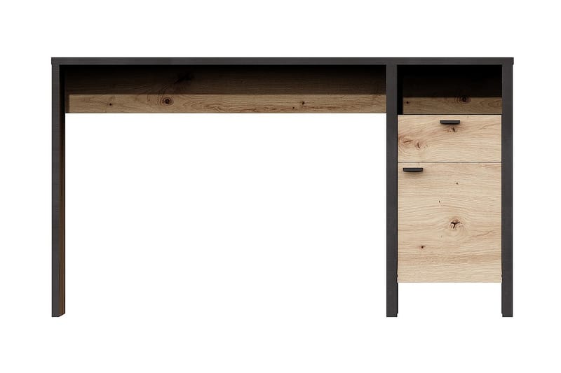 Kaech Skrivebord 135 cm med Opbevaring Skuffe + Skab - Brun/Sort - Skrivebord