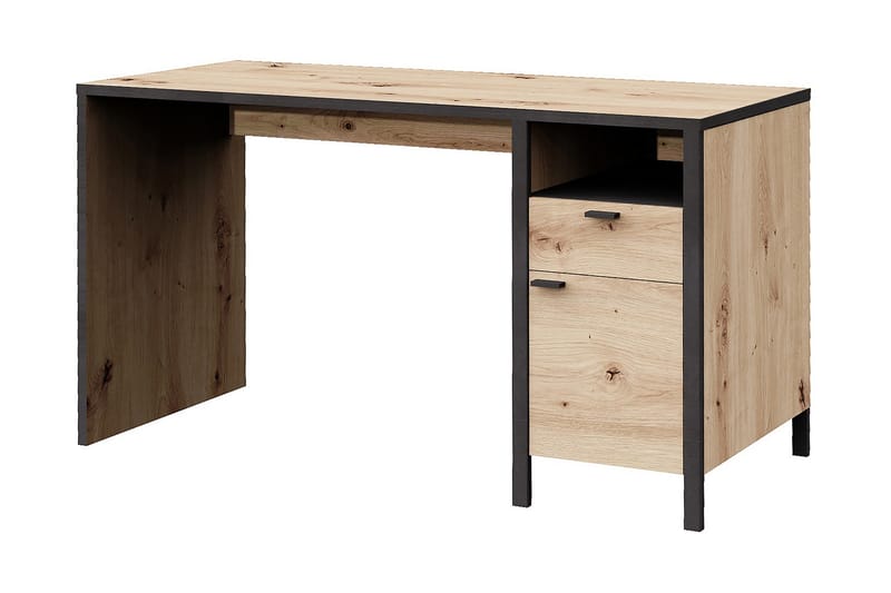Kaech Skrivebord 135 cm med Opbevaring Skuffe + Skab - Brun/Sort - Skrivebord