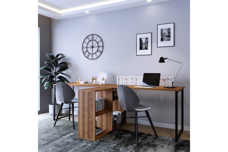 Kafrein Skrivebord 240x72x240 cm - Brun - Møbler - Borde - Kontorbord - Skrivebord