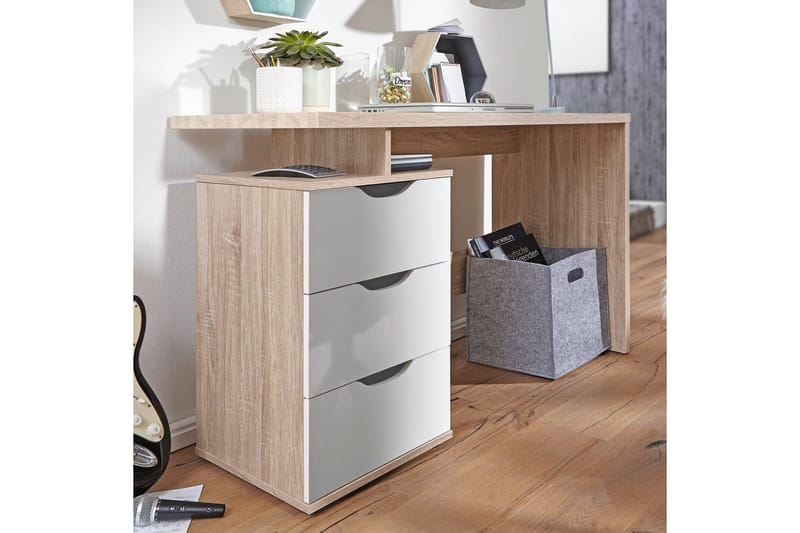 Kaille Rektangulært Skrivebord med Skuffer i Træ - Beige - Møbler - Borde - Kontorbord - Skrivebord