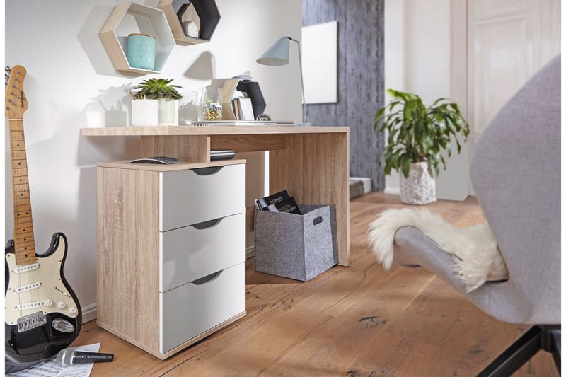 Kaille Rektangulært Skrivebord med Skuffer i Træ - Beige - Møbler - Borde - Kontorbord - Skrivebord