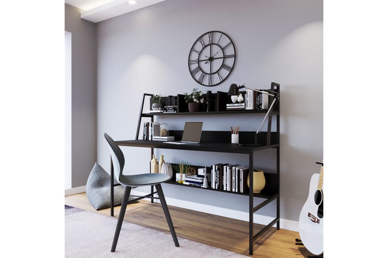 Kalldrun Skrivebord 140 cm med Opbevaring Hylder - Sort - Møbler - Borde - Kontorbord - Skrivebord