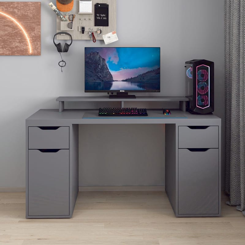 Skrivebord Kalune Design Alen 150 cm (150 x 75 x 60 cm) Antracit 2 skuffer, 2 skabe - Antracit - Møbler - Borde - Kontorbord - Skrivebord