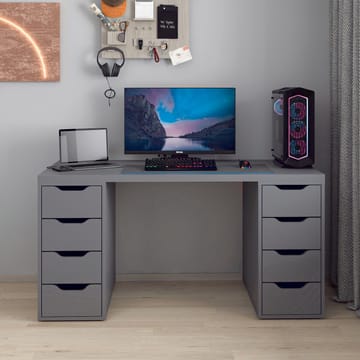 Skrivebord Kalune Design Alen 150 cm (150 x 75 x 60 cm) Antracit 8 skuffer - Antracit - Møbler - Borde - Kontorbord - Skrivebord